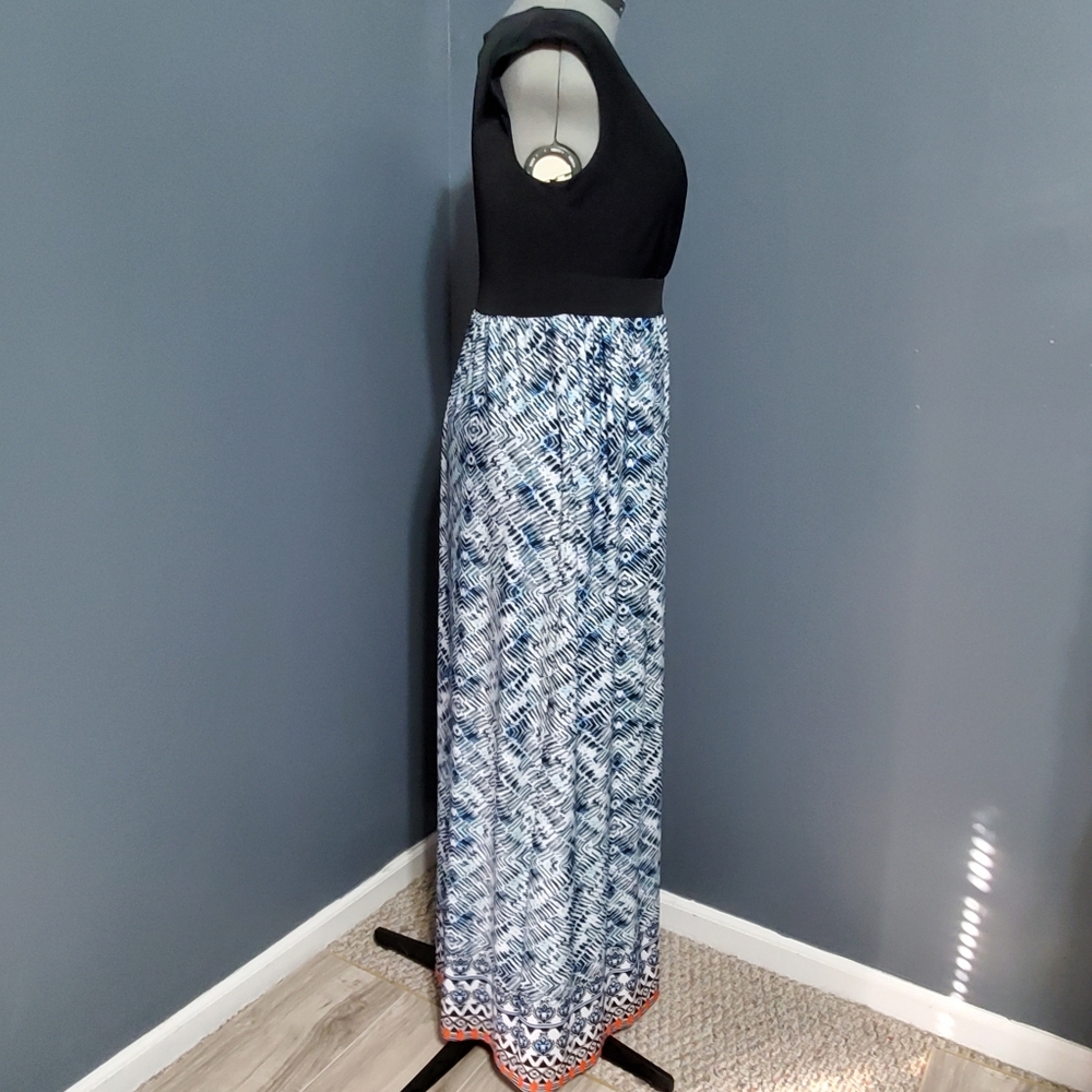 AB Studio Black and Blue Patterned Maxi Dress Size Large - Picture 6 of 8